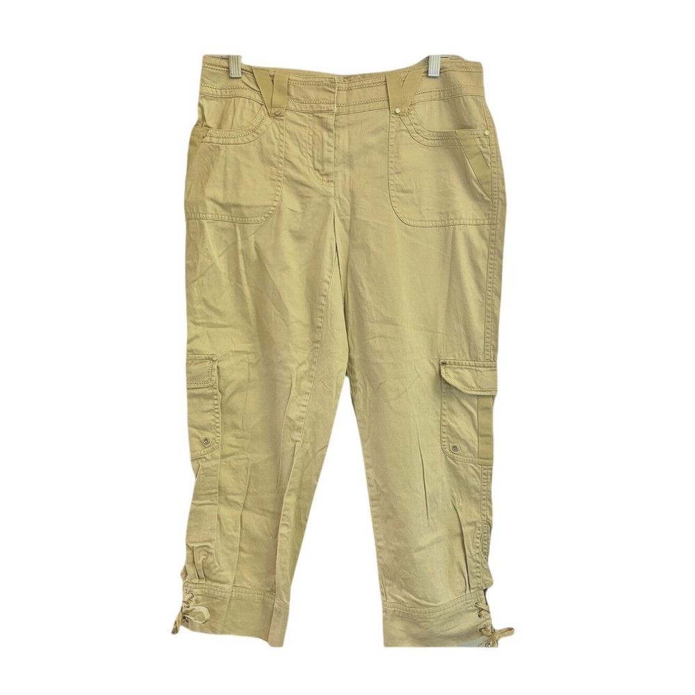 White House Black Market Woman's Capri Pants Khaki Beige Crop Cargo Size 2